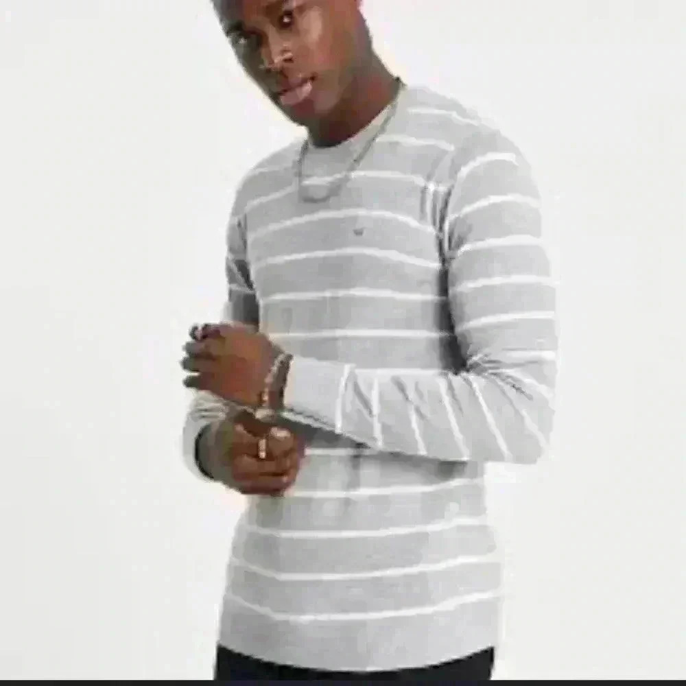 Hollister icon logo stripe knit shirt size S